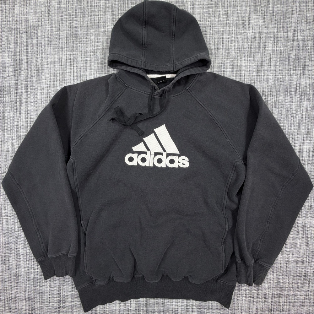 Adidas Mens Hoodie Black Large Big Performance Logo Fleece Pullover Sweatshirt